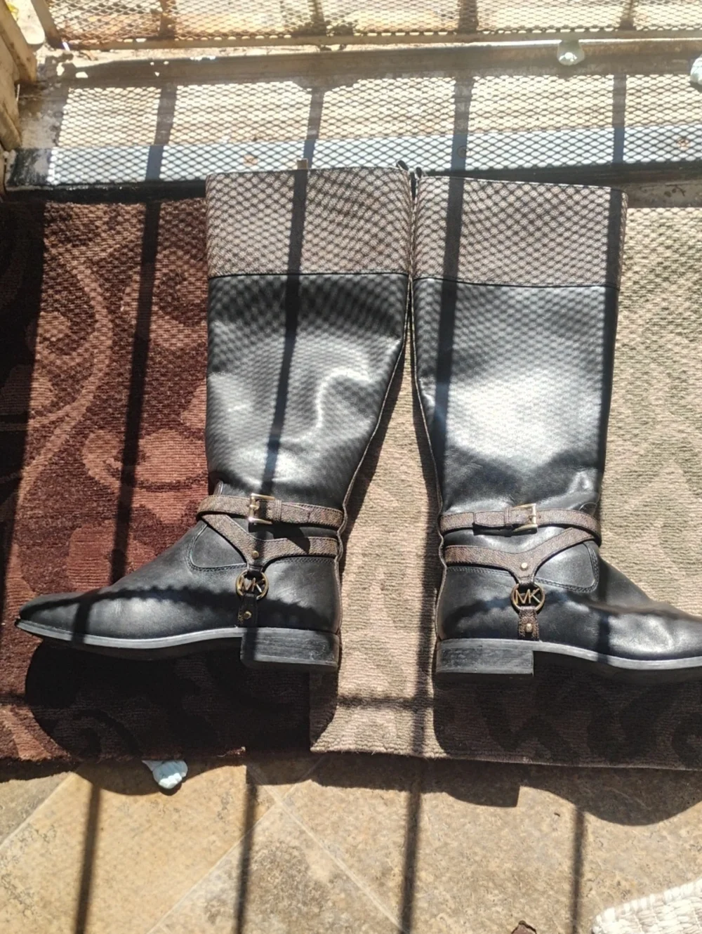 Michael Kors Black Tall Leather Over-the-Knee Boots with MK Charm